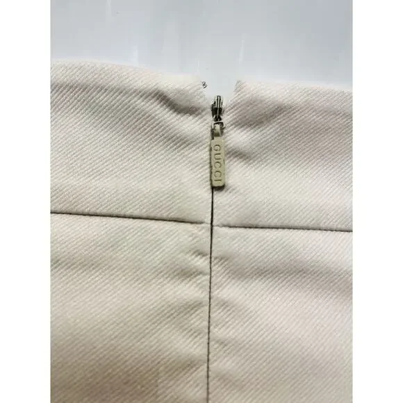 GUCCI Beige Tan Cotton Logo Accent Knee Length Pleated Skirt 42 US 6